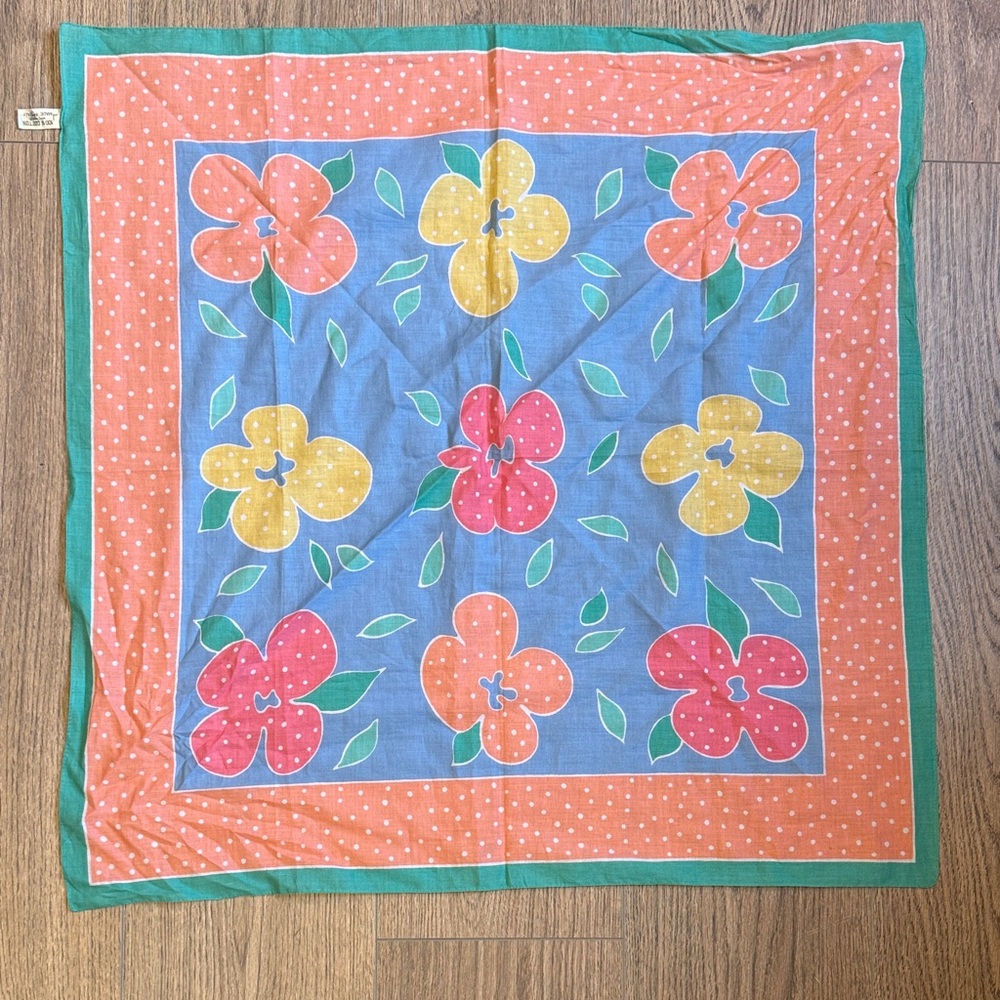 Vintage Italian Floral Bandana 100% Cotton Made in Italy